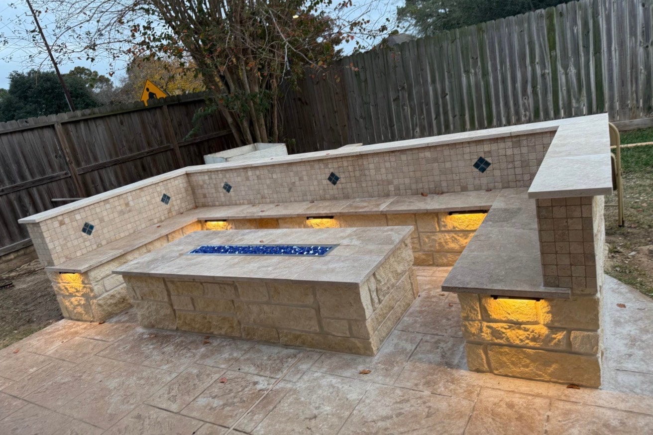Stone Fire Pit with Built-in Seating