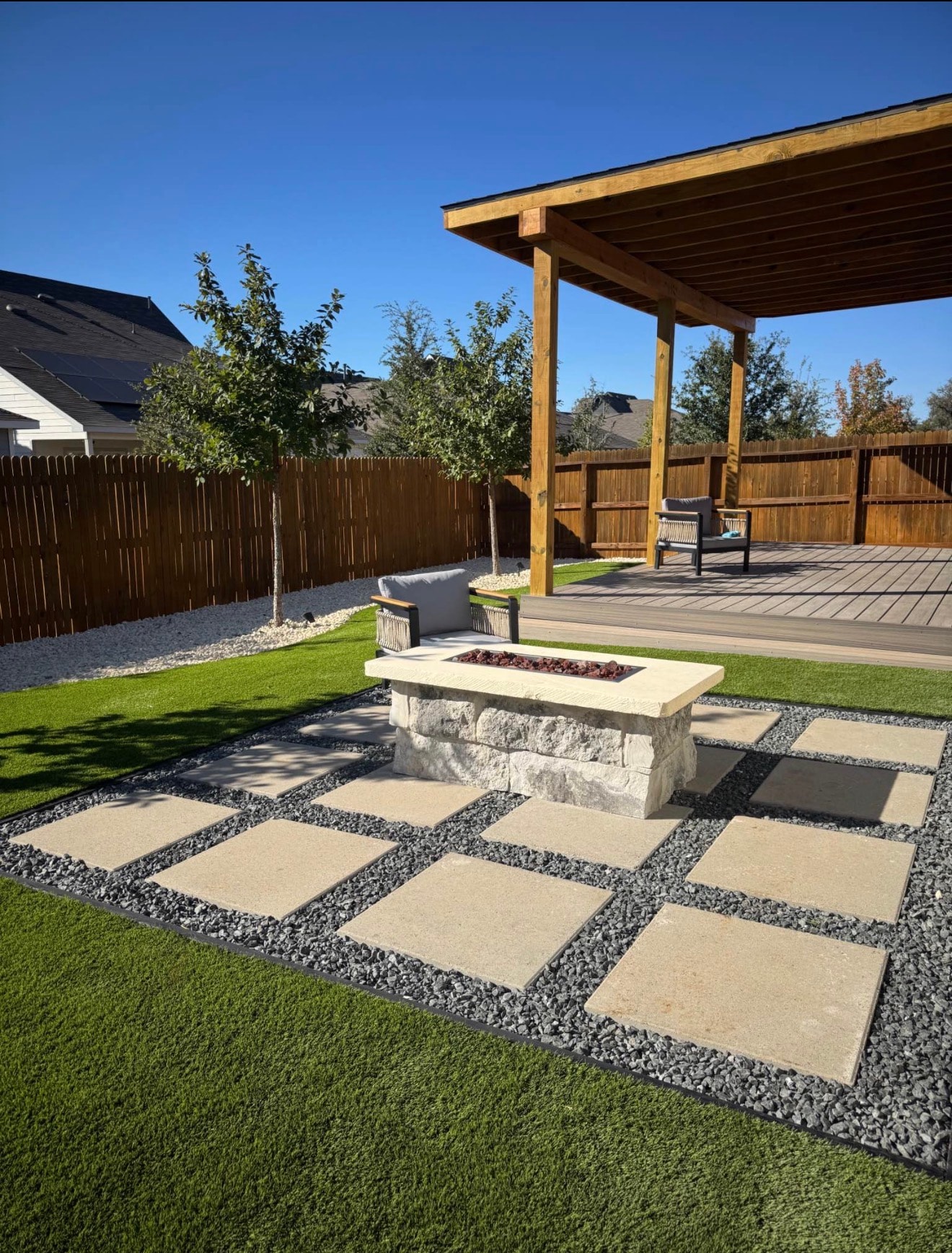 Fire Pit with Turf & Paver Surround