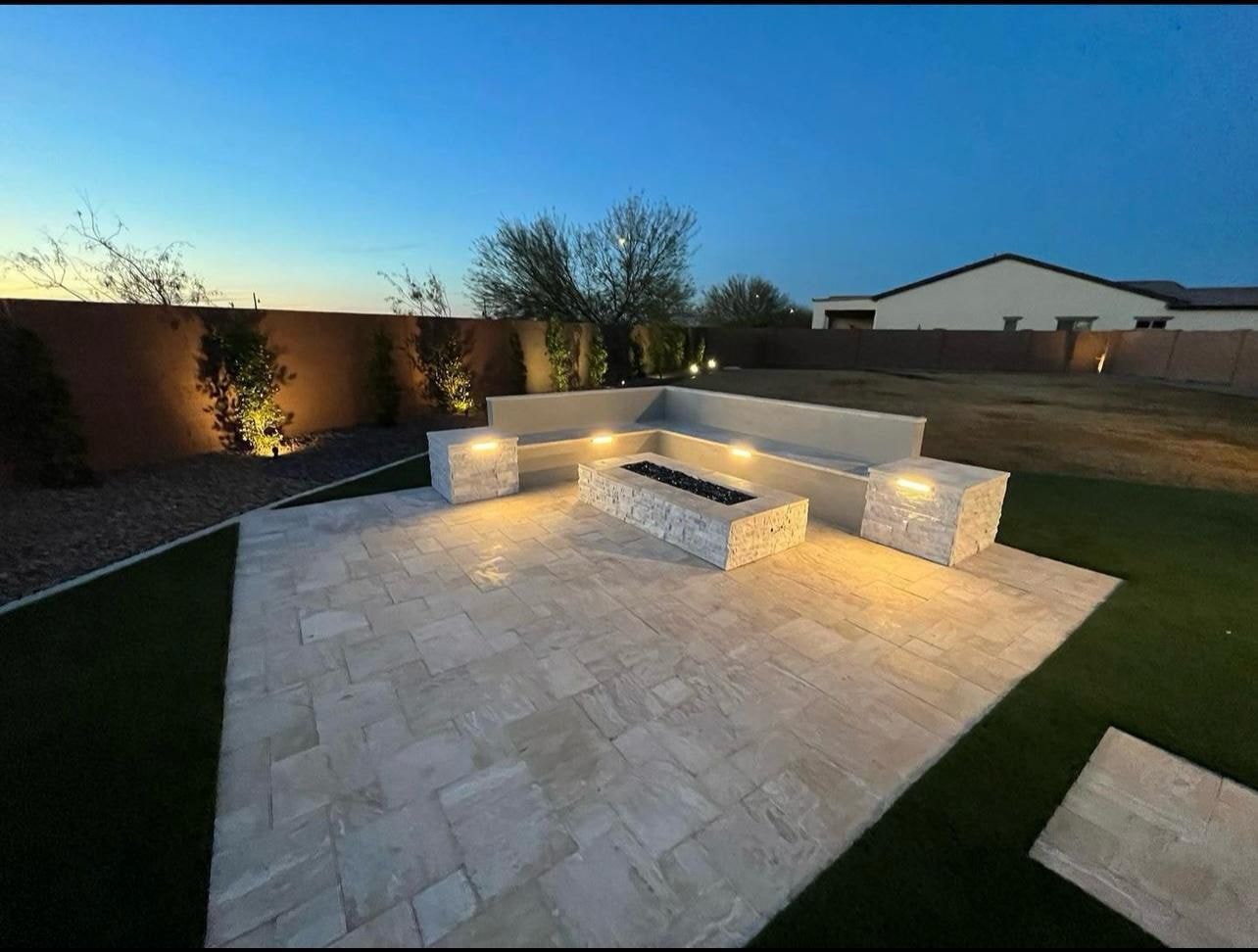 Modern Fire Pit with Stone Seating Wall