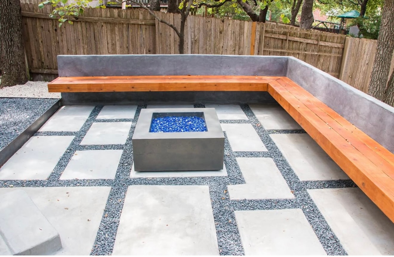 Concrete Fire Pit with Cedar Benches
