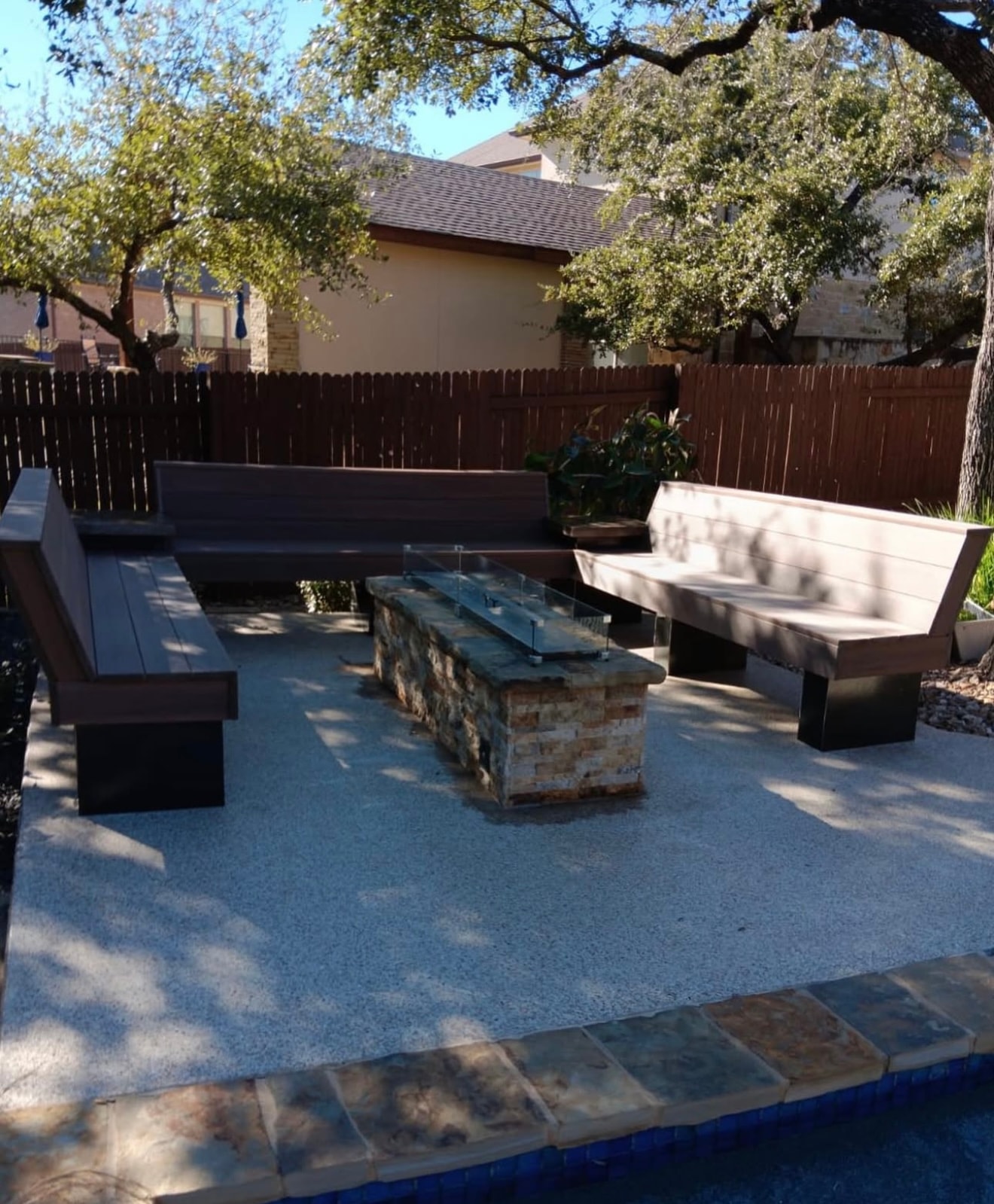 Stone Fire Pit with Custom Benches