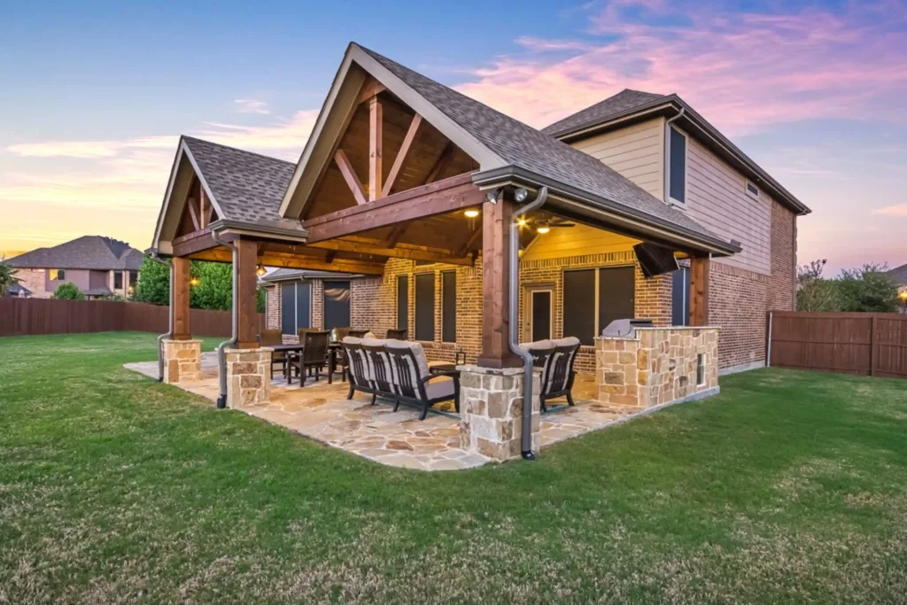 Gable Patio Cover with Stone Columns