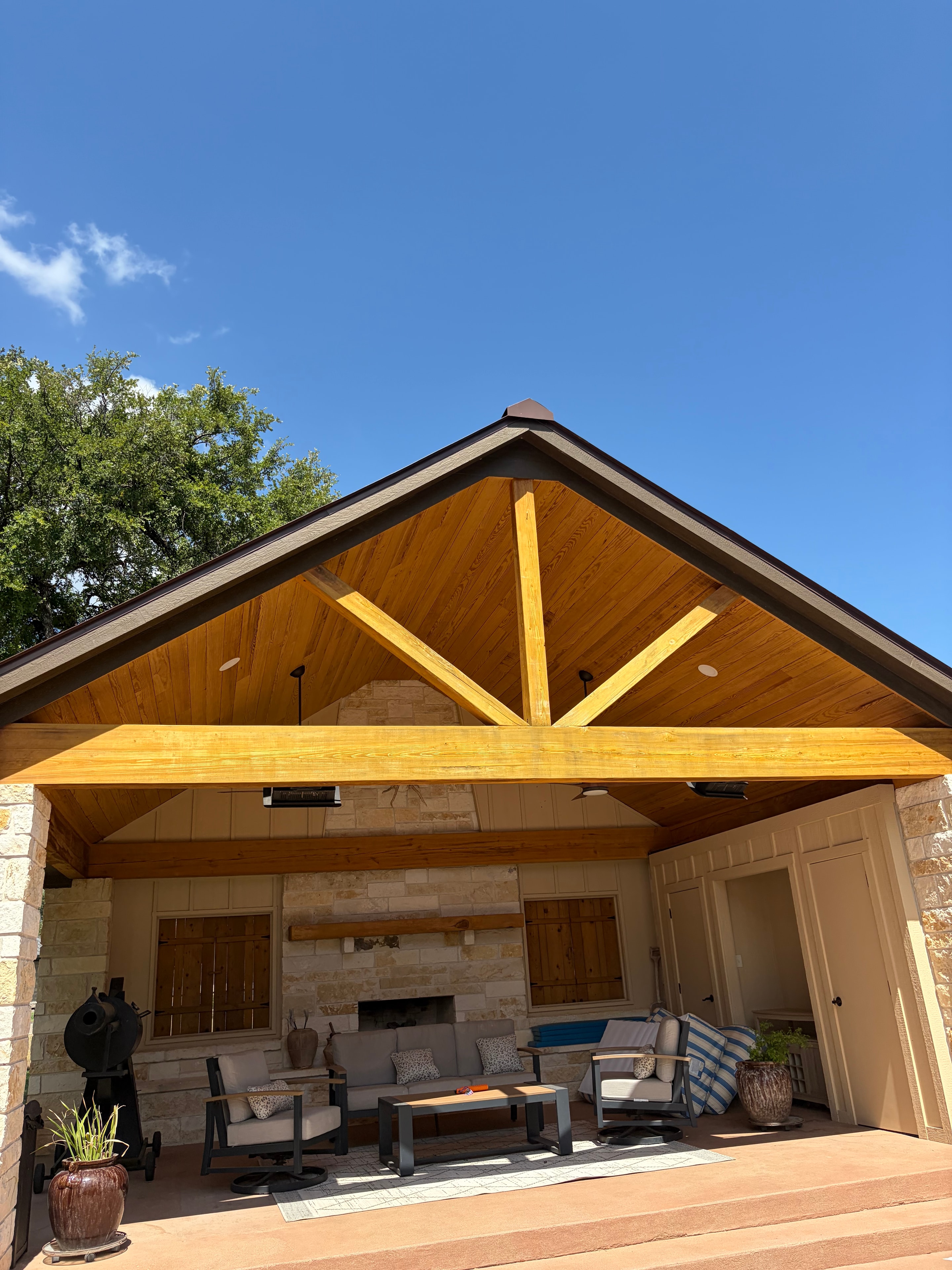 Hip Roof Patio Cover with Stone Patio