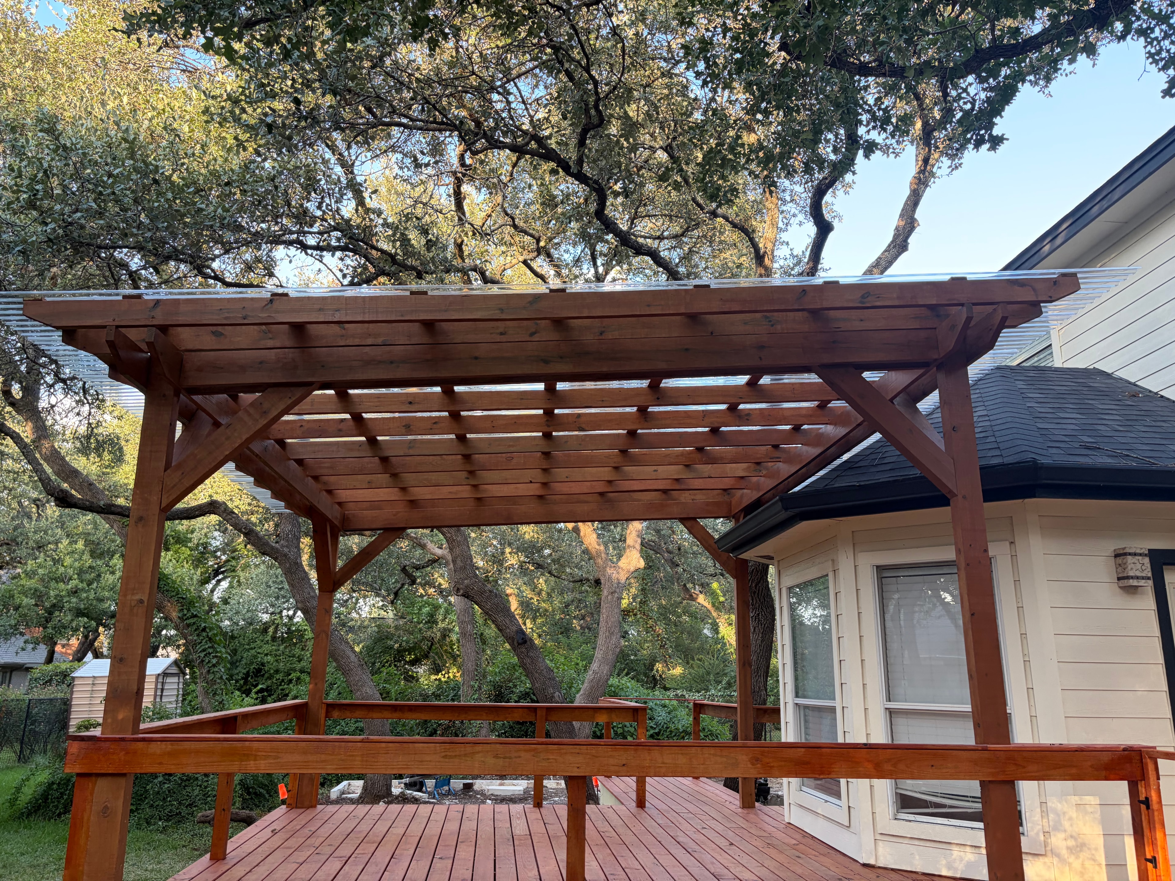 Cedar Pergola over Stained Deck